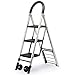 Tabouret Escabeau Pliant Échelle Pliante en Aluminium 4 marches, échelle Lourde Robuste, Noir Portable échelle légère Idéal pour Le Lavage de Voiture, la réparation