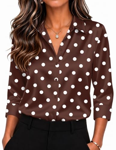 Image of Zeagoo Womens Satin Blouses Button Down Shirts 3 /4 Sleeve Dressy Tops S-2XL