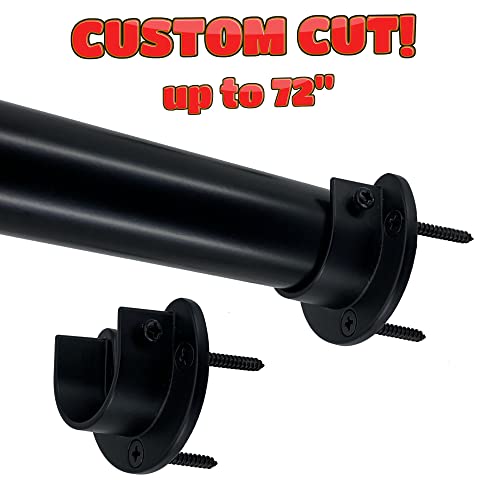 Custom Cut | Up To 72" | Heavy Duty Matte Black Closet Rod | 1 5/16" Dia. | W/ Matching End Brackets #TOP1