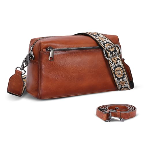 HESHE Leather Crossbody Purses for Women Vintage Shoulder Bag with Multi Compartments Small Hobo Purse for Everyday