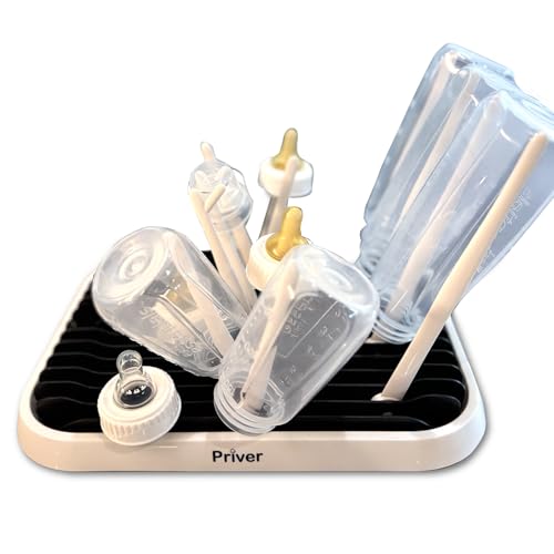 Image of Priver - Baby Bottle Drying Rack with Tray - Space-Saving Drying Rack for Baby Bottles, Cups, Pump Parts - High Capacity Bottle Dryer - Travel Essentials - Newborn Essentials Must-Haves, White