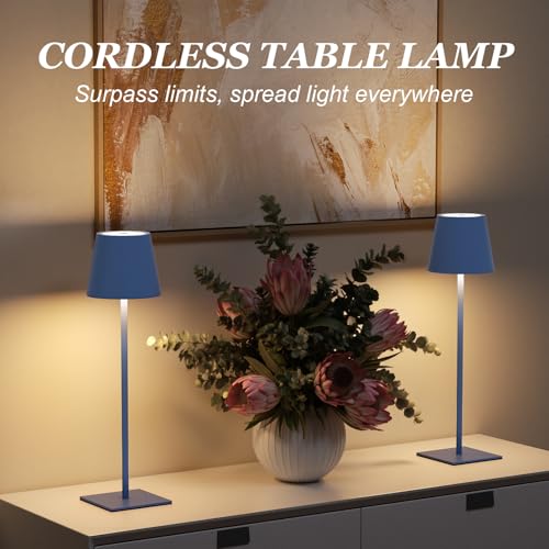 Image of Kakanuo Cordless Rechargeable Table Lamp Navy 5000mAh Battery Operated Lamps, 3 Colors Stepless Dimming Touch Lamp for Living Room, Kitchen Counter, Dining, Outdoor Patio, 2 Pack