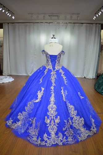 XYAYE Off Shoulder Quinceanera Dresses Ball Gown Sparkly Gold Lace Sweet 15 16 Dresses Tulle Beaded Prom Dress with Train3