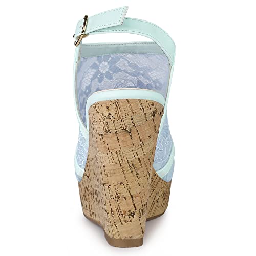 Sandales compensées bout ouvert bleu fleur 40.5 talon stable - 3