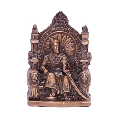 Image of anciently Chhatrapati Shivaji Maharaj Statue for Car Dashboard | Shivaji Maharaj Murti for Car Dashboard, Metal, 1 Piece (Copper Colour)