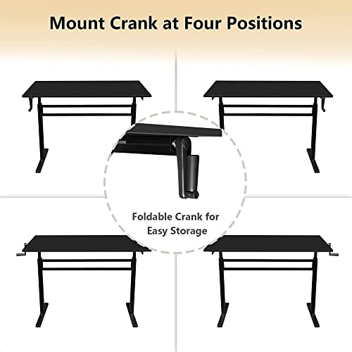Ergo Comfy Manual Height Adjustable Standing Desk, 48 X 24 Inch Hand Crank Standing Desk With One-Piece Table Top, Sit Stand Up Rising Desk, Home Office Computer Workstation, Black #TOP6