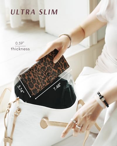 Slim Wallet Women RFID Blocking Vegan Leather Bifold Clutch Wallet Credit Card Holder with 2 ID Windows & Zip Pocket3