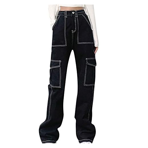 MASZONE Y2K Jeans for Women 90s Mid Waisted Wide Leg Pants Straight Jeans Casual Baggy Trousers Denim Pants Streetwear Black