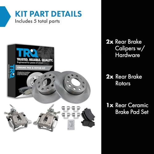 Image of TRQ Rear Ceramic Brake Pad and Rotor Set Includes Calipers