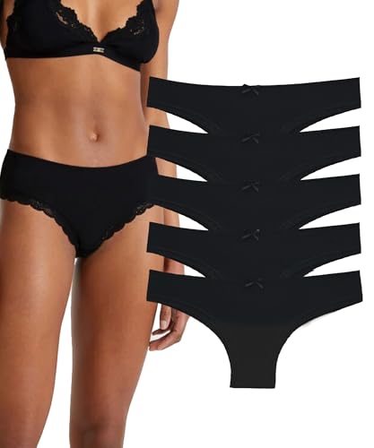 LadyMelex, Confezione da 5 Perizomi brasiliani, 100% Morbidi e Confortevoli, Nero, XXL
