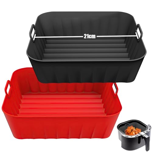 Tagliata di manzo nella friggitrice ad aria 16 21CM Accessori Friggitrice ad Aria in Silicone, 2 Pcs Teglia Contenitori per Friggitrice ad Aria, Carta Forno Riutilizzabile Teglie Silicone per Philips COSORI Cecotec 6.2L 5.5L 6L 5L XXL Air Fryer