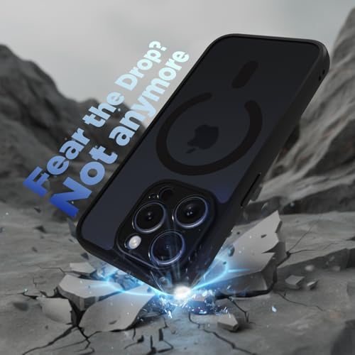 Image of RIGGEAR Shockproof Sleek Hybrid Armor Upgraded C-Shaped Magnetic Back Cover Case Compatible with MagSafe Accessories for iPhone 15 Pro (Smoke Black Matte PC + Black TPU Bumper)