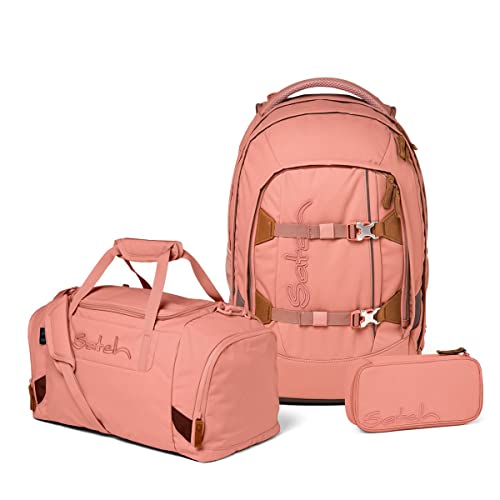 satch Pack Schulrucksack Set 3tlg. mit Sporttasche und Schlamperbox (Nordic Coral), 45 x 30 x 22 cm