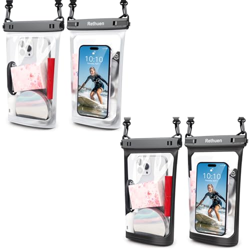 Rethuen Large Floating Waterproof Phone Pouch, 2Pack Cell Phone Dry Bag for iPhone 17 16 15 14 13 Pro Max Galaxy S24 S23 S22 All Phones, Float Water Proof Bag for Beach Water Park