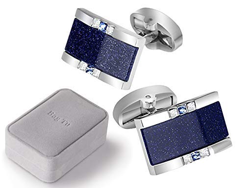 Starry Sky Cufflinks and Tie Clip Set with Gift Box and Greeting Card, Galaxy Dark Blue Cufflinks and Tie Clip Gift Set for Men