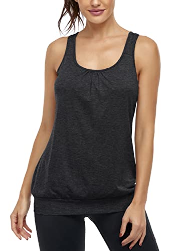 Miusey Womens Tank Tops With Built In Bras Yoga Workout Racerback Tank Tops For Women Padded Bra Tank Tops Loose Fit Athletic Exercise Summer Casual Tops 2022 Heather Black Xx-Large #TOP10