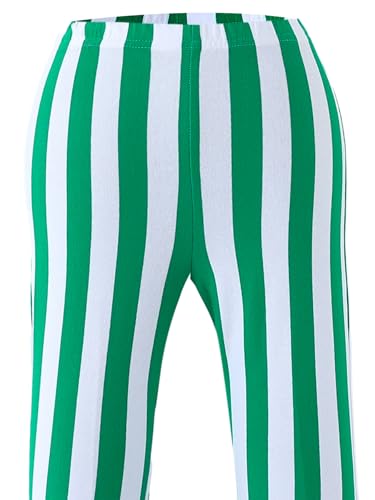 Girls' Cotton Striped Bell Bottom Leggings, Green and White4
