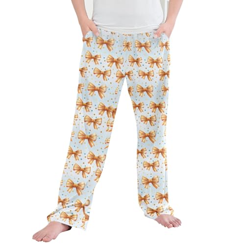 Bows Long Pajama Pants Elastic Waist PJ Bottoms with Pockets S A113253 - Main Image