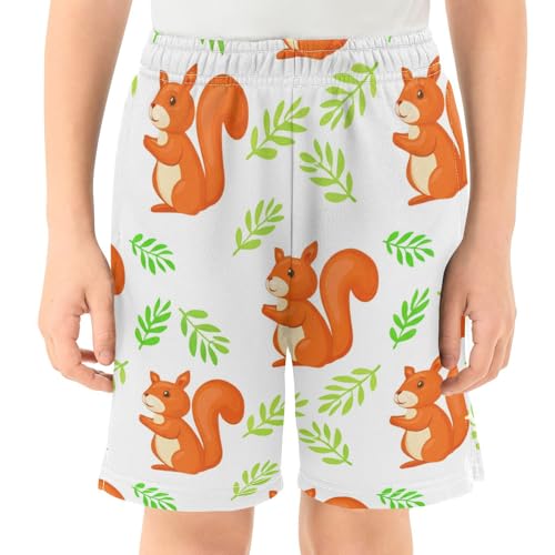 J JOYSAY Squirrel Leaves Cartoon Boys Athletic Shorts Kids Youth Casual Shotrs with Elastic Waistband Pockets2
