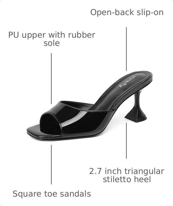 Image of vivianly Womens Square Open Heels Sandals Slip on Heeled Slides Mules for Party Daily Wear