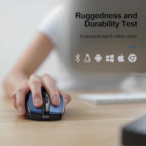 Image of TECKNET Wireless Mouse (BT5.0 /3.0 & 2.4G) Rechargeable 4800 DPI Silent Blue Mouse, 6 Buttons, USB A & Bluetooth Compatibility | Bluetooth 5.0 /3.0 & USB A, 2-Device Easy Switch, Wide OS Compatible, 6 Buttons, 6-DPI up to 4800, Ergonomic for S to M Hands
