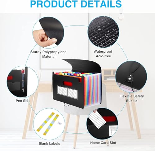 Sooez Pasta de arquivo expansível com 24 bolsos com etiquetas em branco, organizador de arquivos de