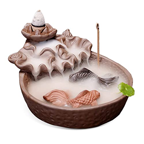 Backflow Fountain Waterfall Ceramic Incense Holders, Backflow Incense Burner Figurine Incense Cone Holders Home Decor Gift Decorations Statue Ornaments (Cyprinus Carpio) #TOP8