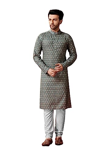 Elina fashion Men's Cotton Printed Kurta Pajama Set Tunic Indian Traditional Wear