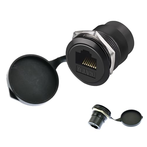 YiKaiEn RJ45 CAT6 Panel Mount Adapter Female-to-Female Ethernet Pass-Through Connector, 10 Gbps Bulkhead Interface Adapter, XLR/D-Panel Mountable with Waterproof & Dustproof Cover (1-Pack Black)