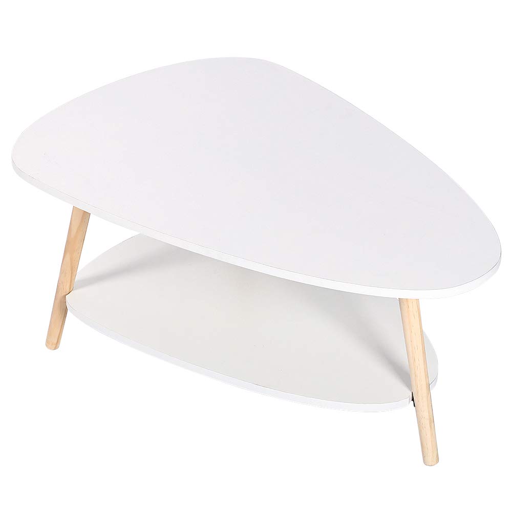 HUOLE Tavolino Salotto 2 Ripiani, Tavolino da Pranzo in Legno per Camera da Letto,comodino,Tavolino da Caffè, per divano, supporto per fiori, robusto,90 * 60 * 40 cm-bianco