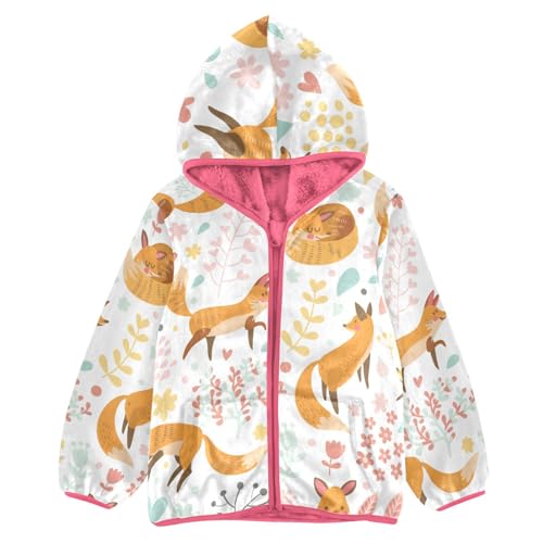 OTVEE Cute Foxes Flowers Kids Hoodie Jacket Fall Spring Full Zip Warm Outwear Coat