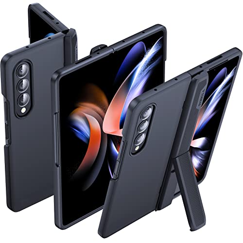 TORRAS Armor Stand Galaxy Z Fold 4 Case, [MIL-Grade Hinge Protection] [Invisible Kickstand for Full Screen Viewing], Matte Hard Case Slim Protective Designed for Samsung Galaxy Z Fold 4 Case Black