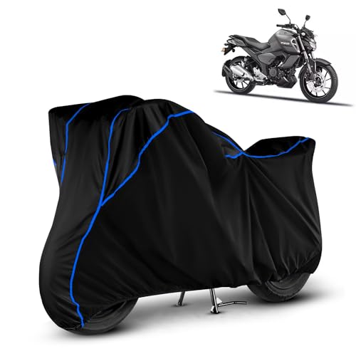 Image of Water Resistant Bike Cover Dustproof UV Protection Bike Body Cover for Yamaha FZ S FI All-Weather Protection with Blue Piping - (Black)
