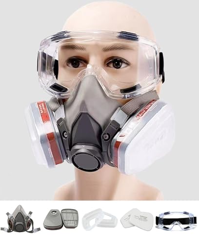 Rawhui Mascara de Gas, Respiratoria Reutilizable, Mascarilla con Filtro y Gafas de Seguridad, para Antipolvo Pintura Fitosanitarios, Vapores Orgánicos y Los Productos Químicos