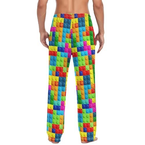 Colorful Toy Building Blocks Pattern Men's Pajama Pants Soft Lounge Lightweight with Drawstring and Pockets2
