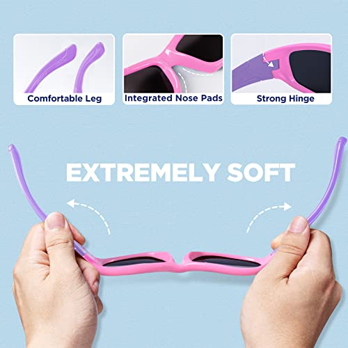 RIVBOS kids Sunglasses Girls with Strap Polarized UV Protection Flexible Shades for Baby and Children Age 2-10 RBK003-1 Pink