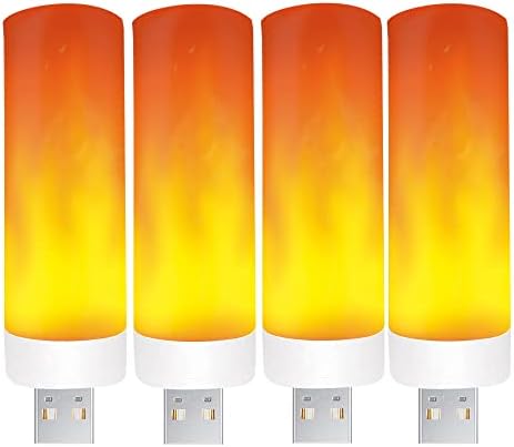 BukNikis LED Flame Light, USB Plug-in Flame Light, Flickering Flameless Candles Tea Lights, Orange Atmosphere Lights (Pack of 4)