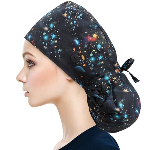 Image of QBA Adjustable Working Cap with Button, Satin-Lined Hat, Cotton Working Hat Sweatband, Elastic Tie Back Hats Unisex