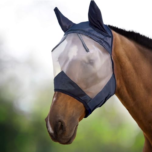 Masque anti-mouches Harrison Howard au pré pour protéger les chevaux en été avec oreilles