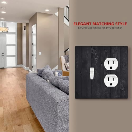 Decorative Outlet Covers Vintage Black Wood Plank Wooden Board 2 Gang Outlet Cover Wall Plate Single Toggle Duplex Light Switch Cover Plate Switch Plate Covers for Home Decor