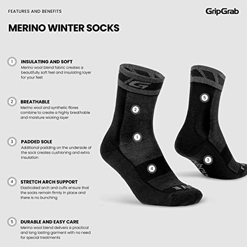 Gripgrab Winter Thermal Merino Wool Cycling Socks Warm Bike Socks Padded Thick Cycling Socks Cold Weather Cycling Socks #TOP1