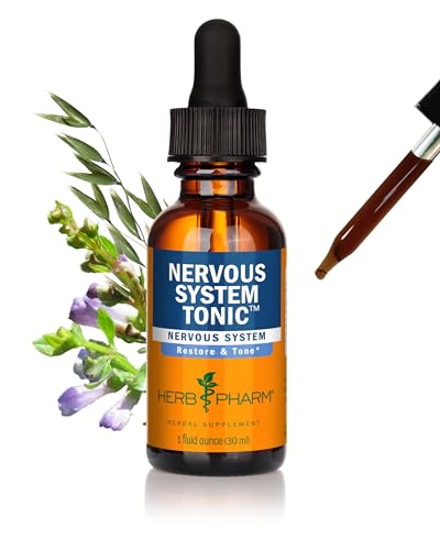 Image of Herb Pharm Nervous System Tonic with St. John's Wort, Organic Skullcap & Milky Oat | Liquid Extract for Calm, Emotional & Stress Support Supplement | Vegan, Non-GMO, Up to ~3 Week Supply, 1 oz*