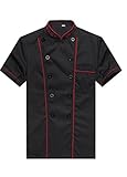 WAIWAIZUI Fashion Chef Jackets Waiter Coat Short Sleeves Size L (Label:XXL) Black