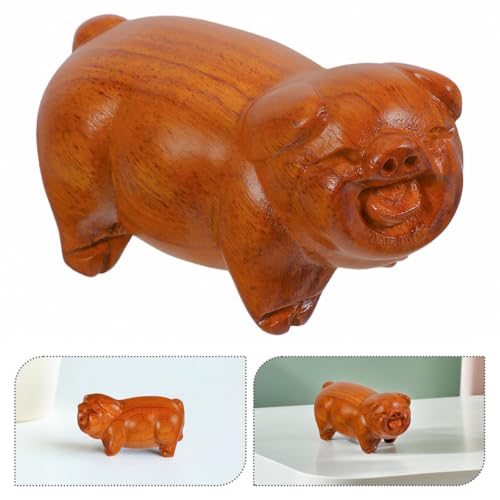 Estatua de Cerdo de Madera Tallada para Decoración de Escritorio miniatura 4