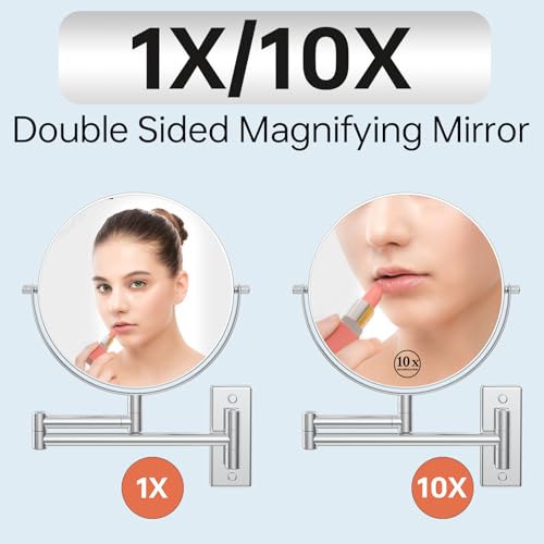Miroir maquillage mural 10x extensible double face chromé pour un rasage de près - 6