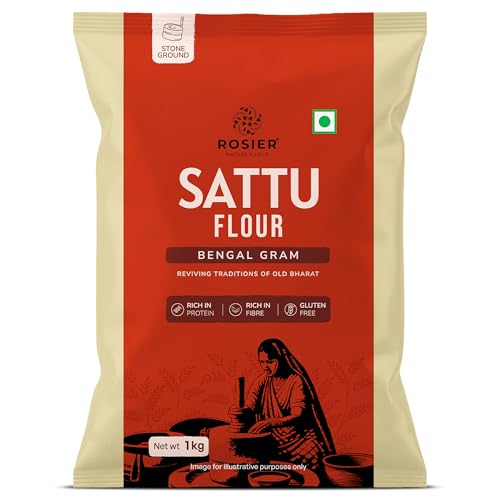 Image of ROSIER Chana Sattu Atta 1kg | Roasted Bengal Gram Flour | High Protein & High Fibre | Instant Energy Drink & Cooking Flour | Chakki Ground | Gluten-Free | No Additives