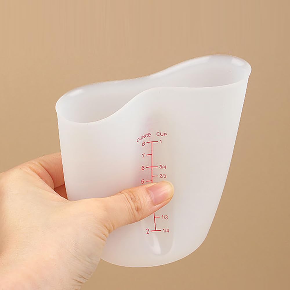 Taza Medidora 3 tazas medidoras de silicona con escala, transparentes, resistentes al calor, suaves, for hornear Jarra Medidora Cocina(White 500ml)