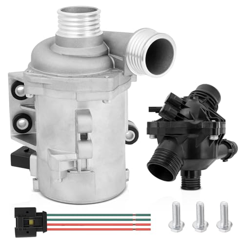 11517563183 Electric Engine Water Pump with 11537549476 Thermostat Compatible with BMW E60 E61 E70 E82 E83 E85 E90 E92 E93 E89, 128i 325i 328i 330i 525i 530i X3 X5 Z4, N52 Engine Replace # 11517586925