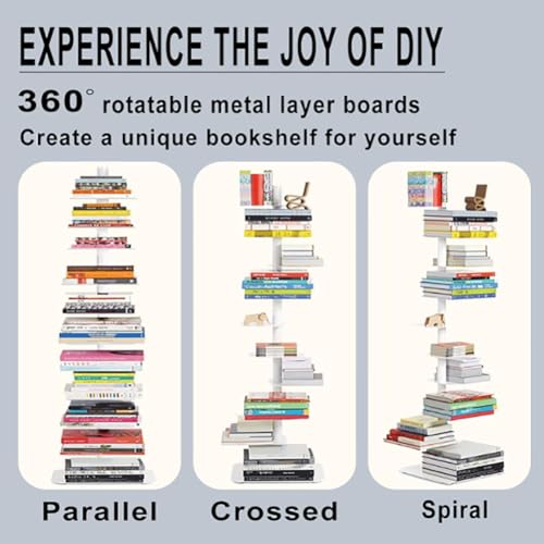 Estantería vertical ajustable para libros de 9 niveles con lomo metálico negro 7