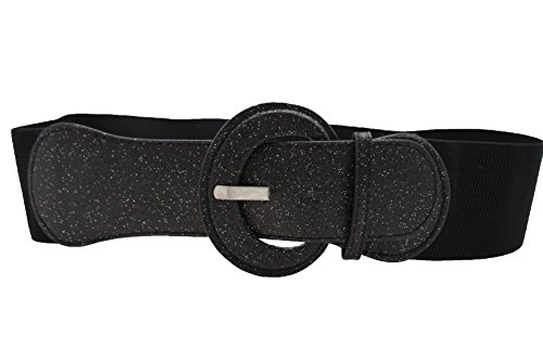 TFJ Women Fashion Elastic Belt Hip High Waist Sparkling Glitter M L XL Metallic Black3